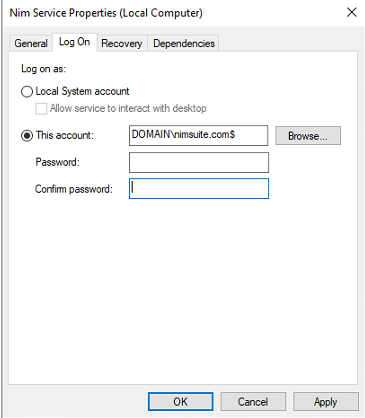 Clear the password fields before saving the NIM Service account