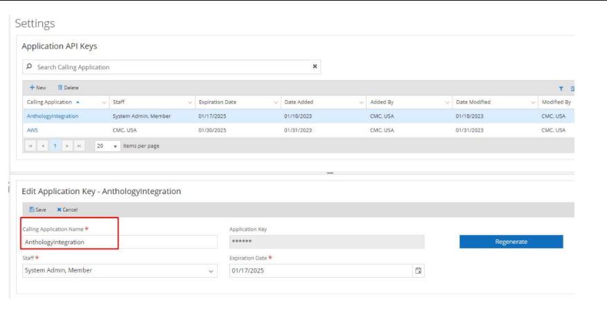 CampusNexus Application API Key details