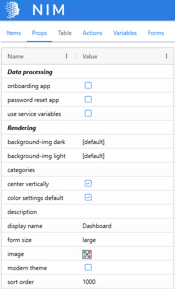 App properties tab