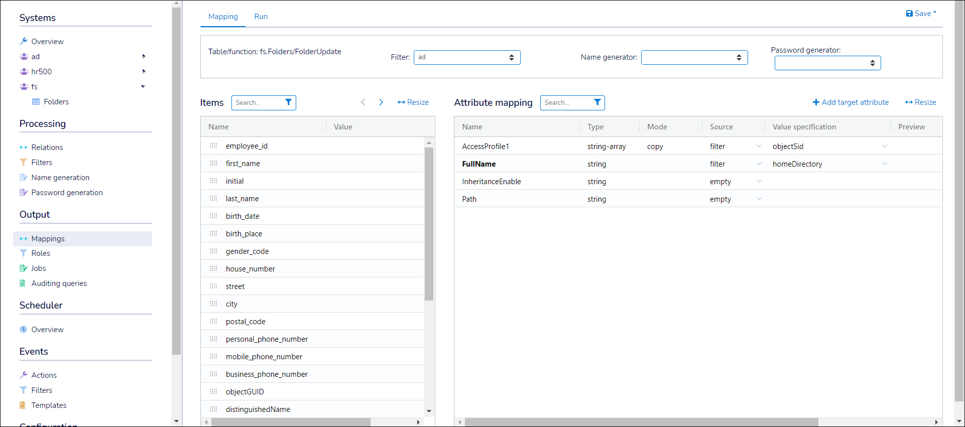 FolderUpdate mapping example