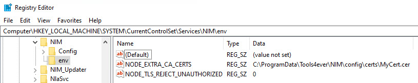 NIM service certificate-trust registry configuration