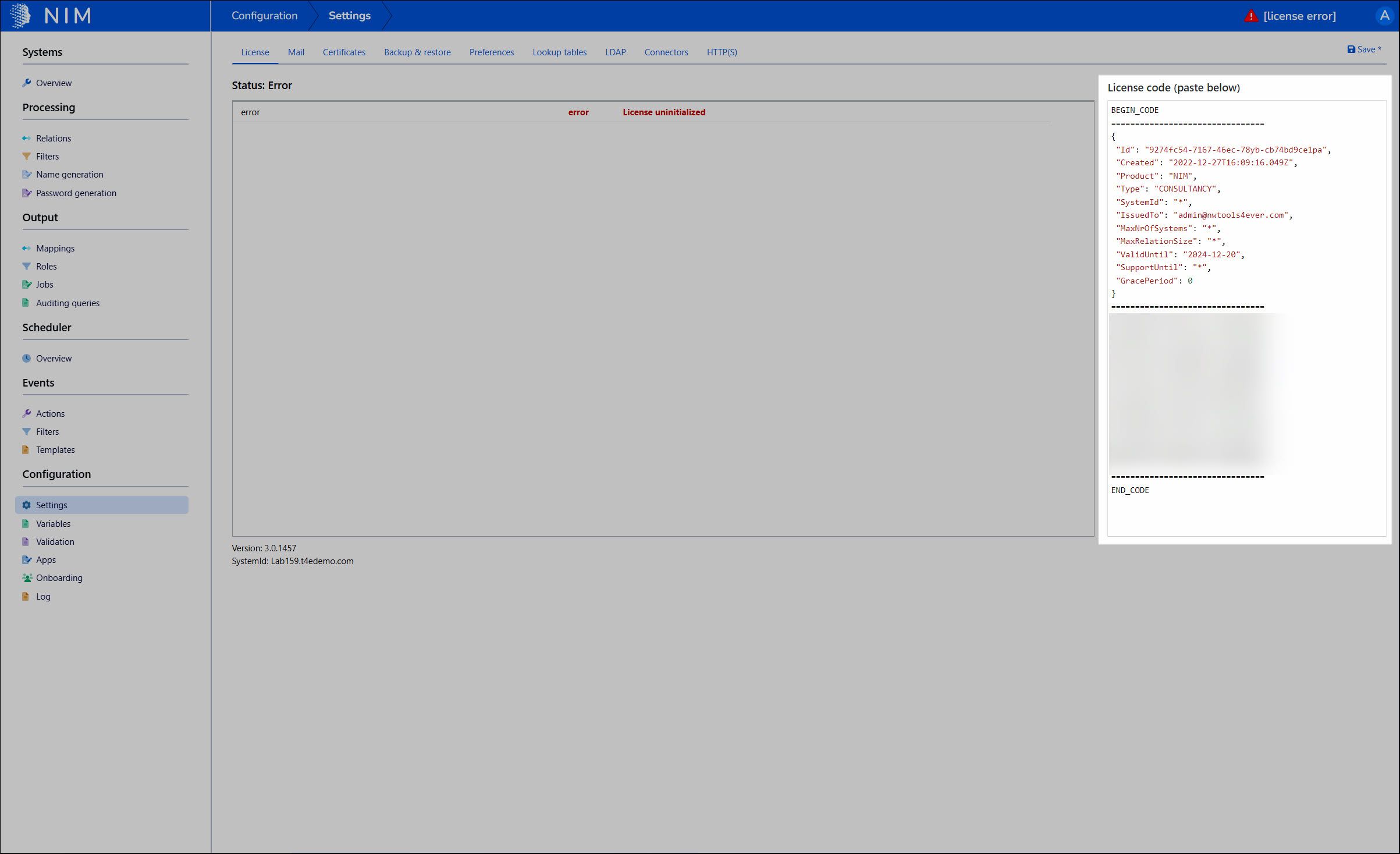 Paste a license code into the License Code field