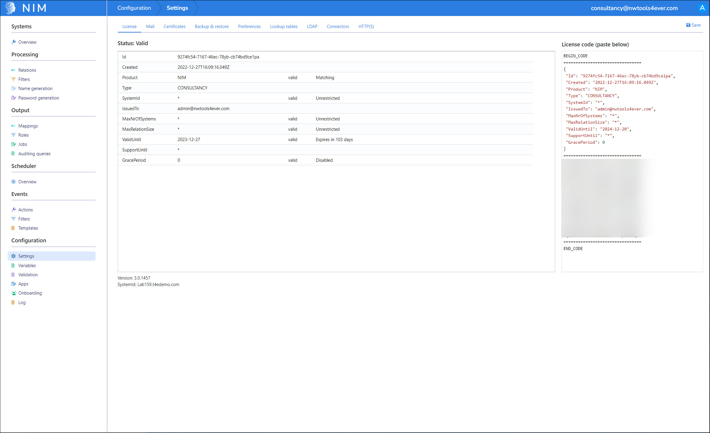 Active license information in the Status pane