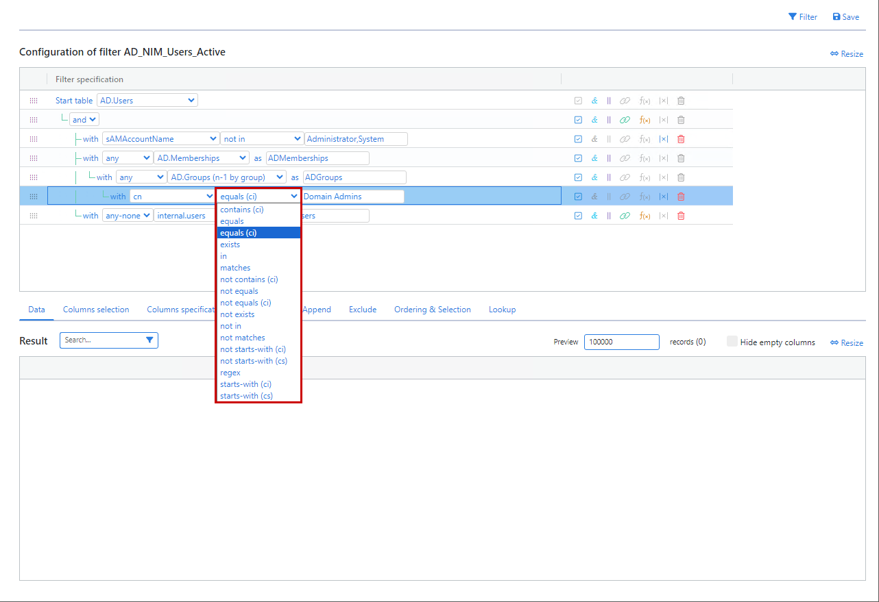 Expression item configuration