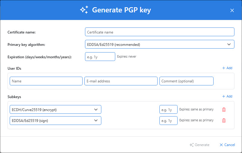 Generate a PGP key in NIM