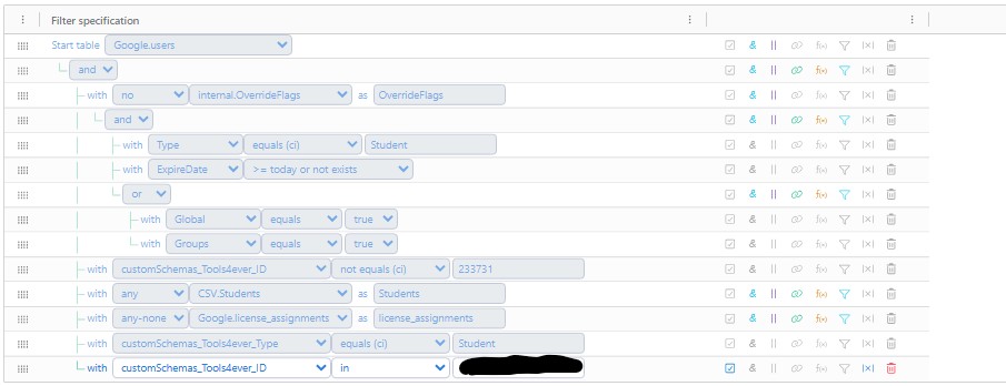 Example filter for a Google Workspace Plus license
