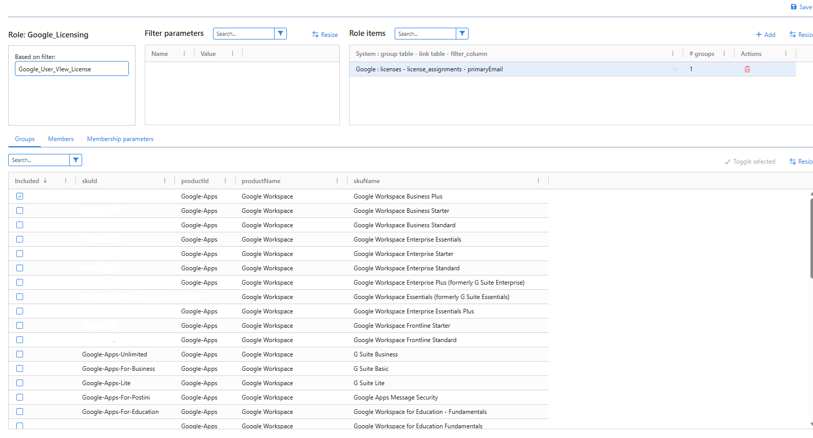 Google licensing role with license options