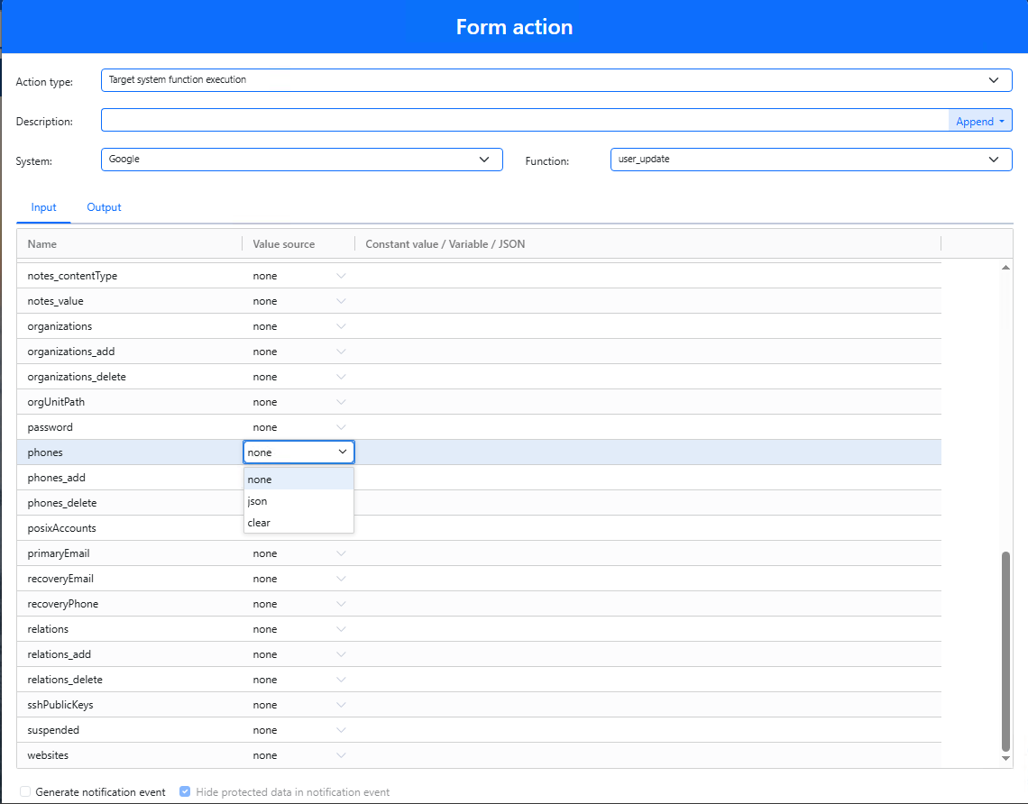 Select the target system function and its input