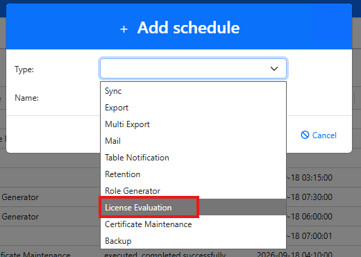 License Evaluation task configuration