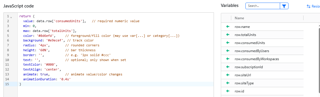 Configure a bar visualization