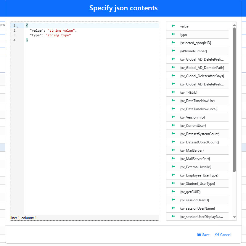 Enter the JSON structure in the editor