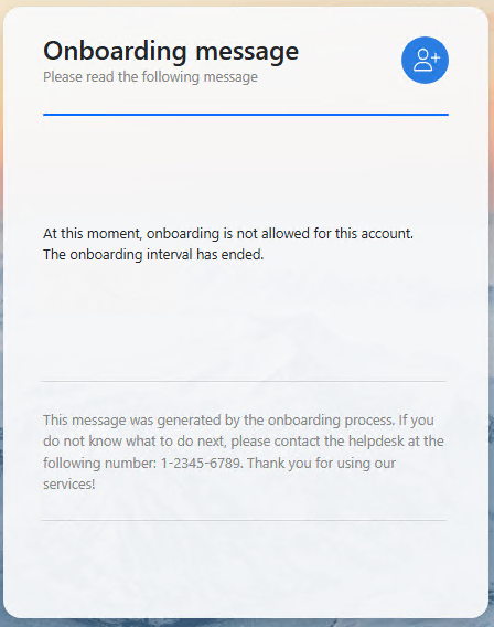 An expired or blocked onboarding message