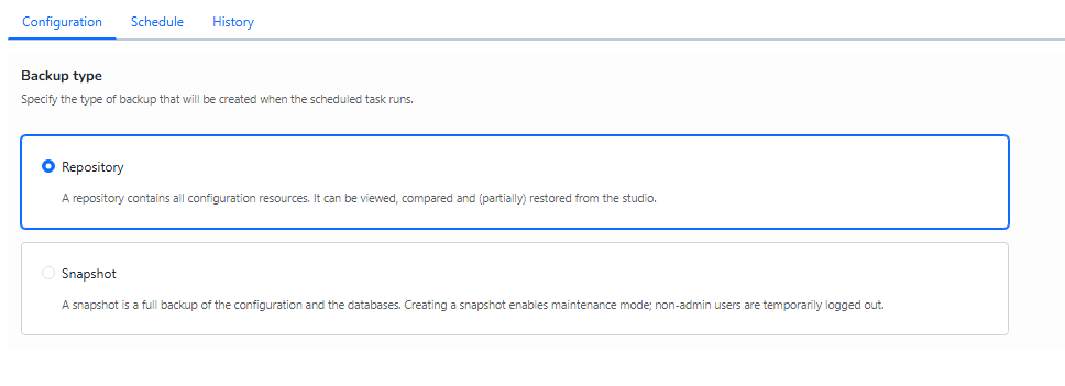 Repository and Snapshot backup options