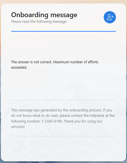 An onboarding session failed message