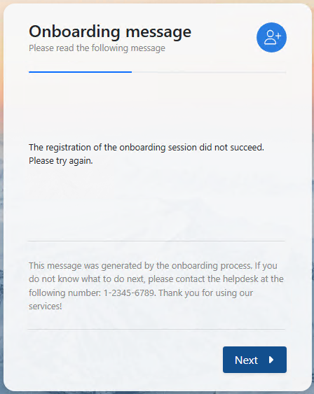 An onboarding ID not found message