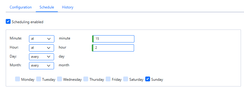 Backup schedule with scheduling enabled