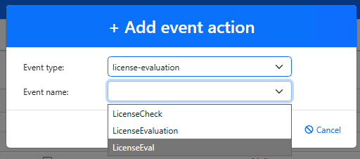 Create an action for the license evaluation task