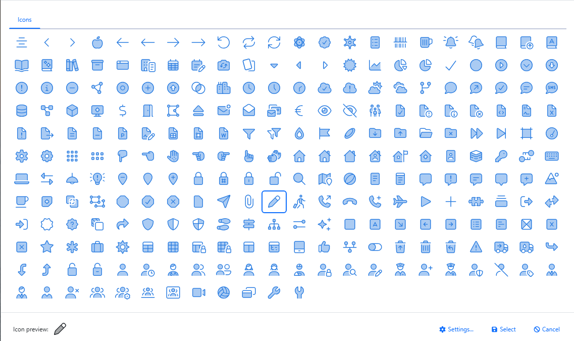 Choose an icon for an in-grid action button