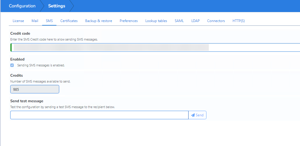 NIM SMS settings