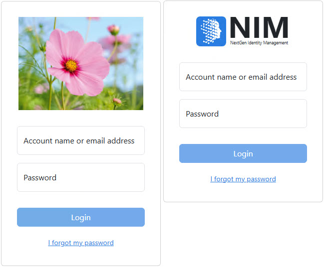Login screen with custom and default NIM logos