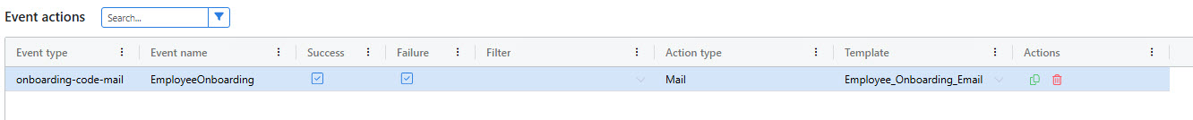 Select the OTP email template for the event action