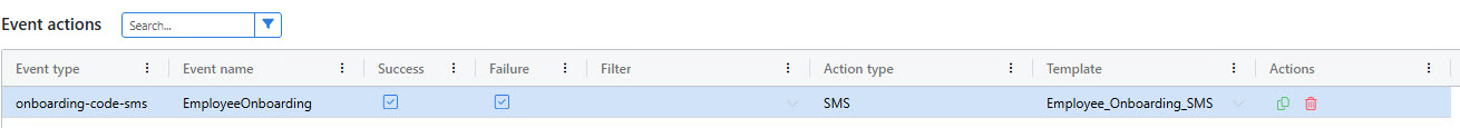 Select the OTP SMS template for the event action