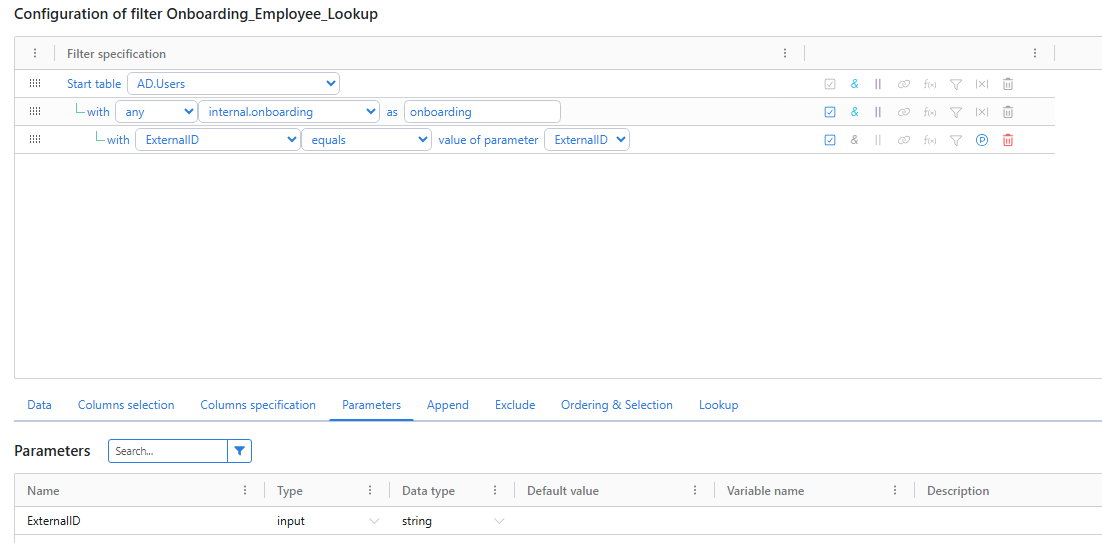 Example onboarding lookup filter