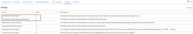 OTP confirmation-code settings