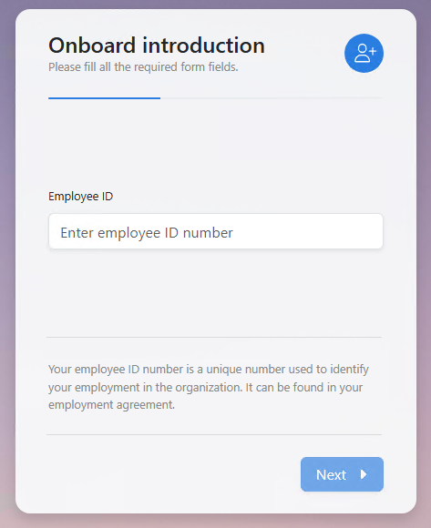 Onboarding registration page