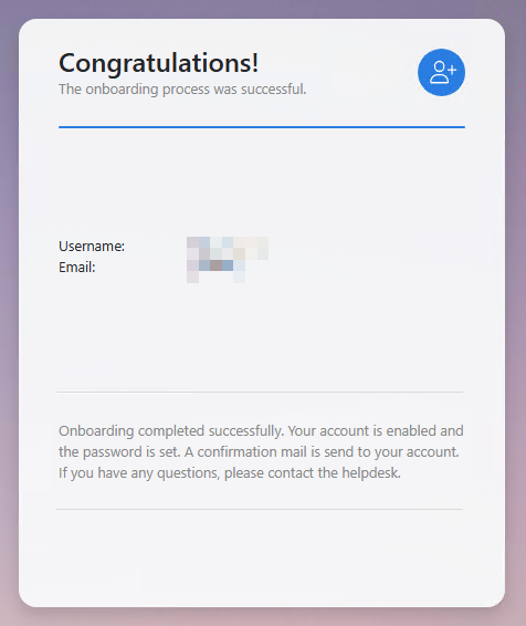 Successful onboarding summary