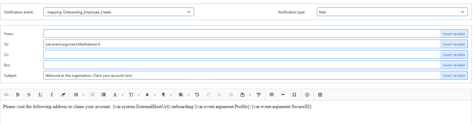 Configure the welcome email template