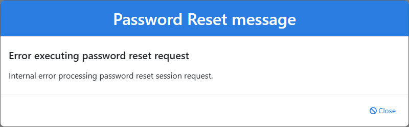 Password reset internal error