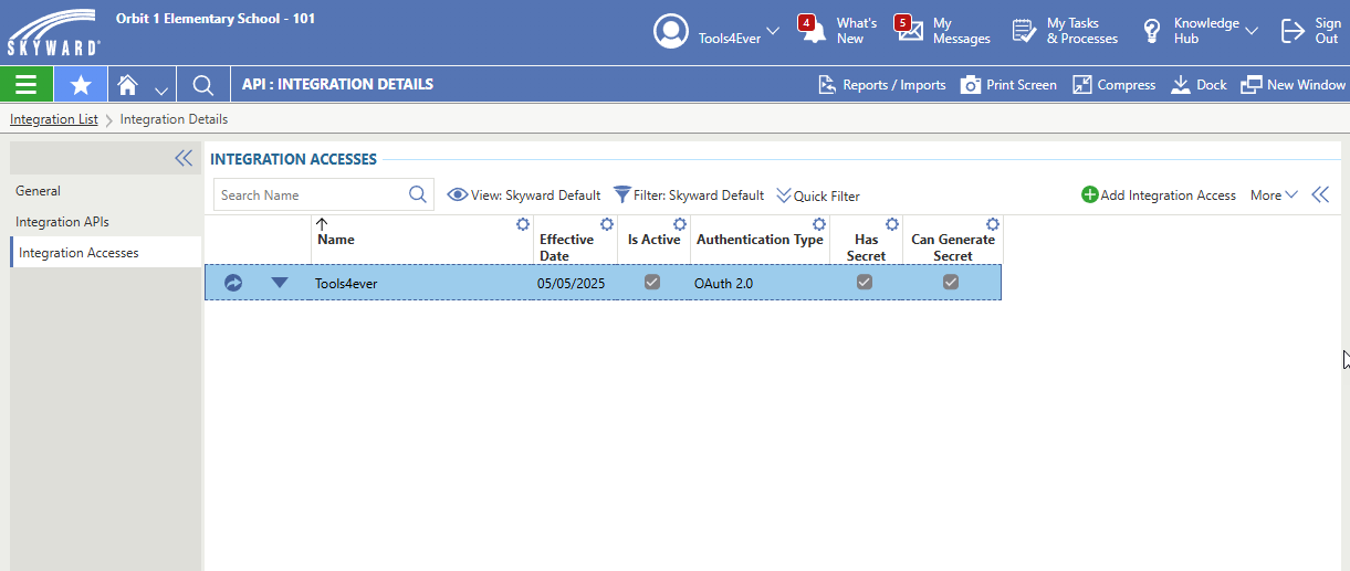Add Integration Access in Skyward Qmlativ