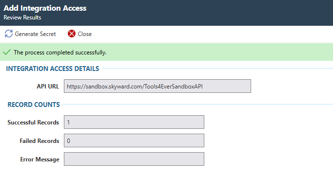 Generate the Skyward integration secret