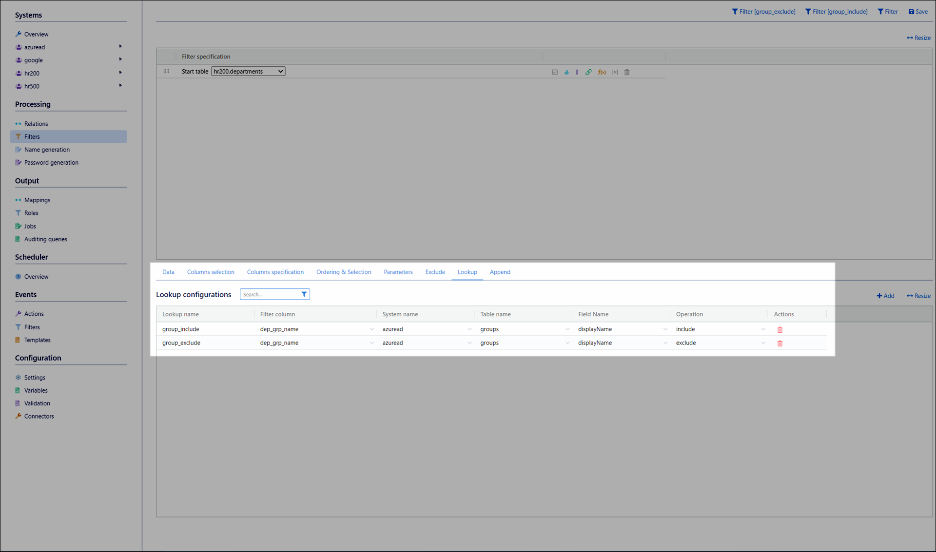 Configured filter lookups