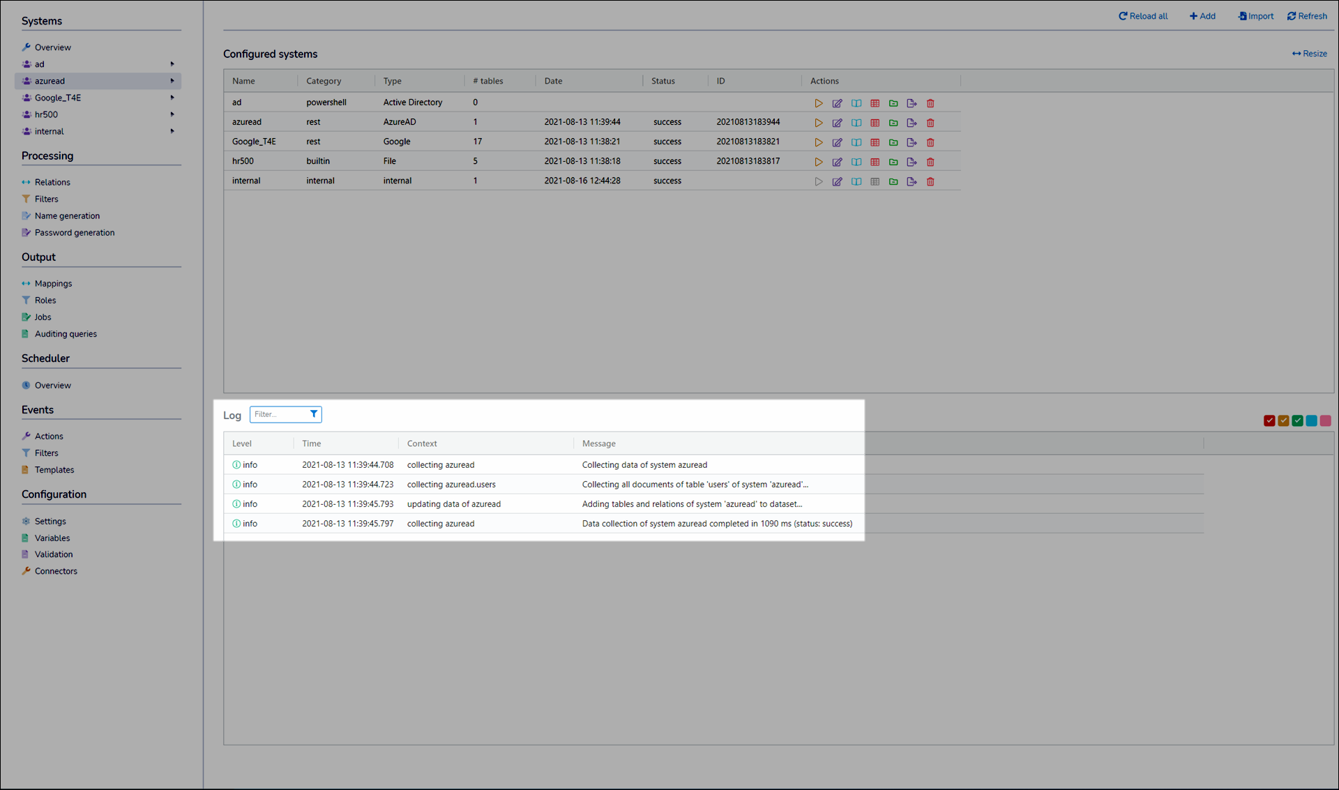 The latest collection log displayed in NIM
