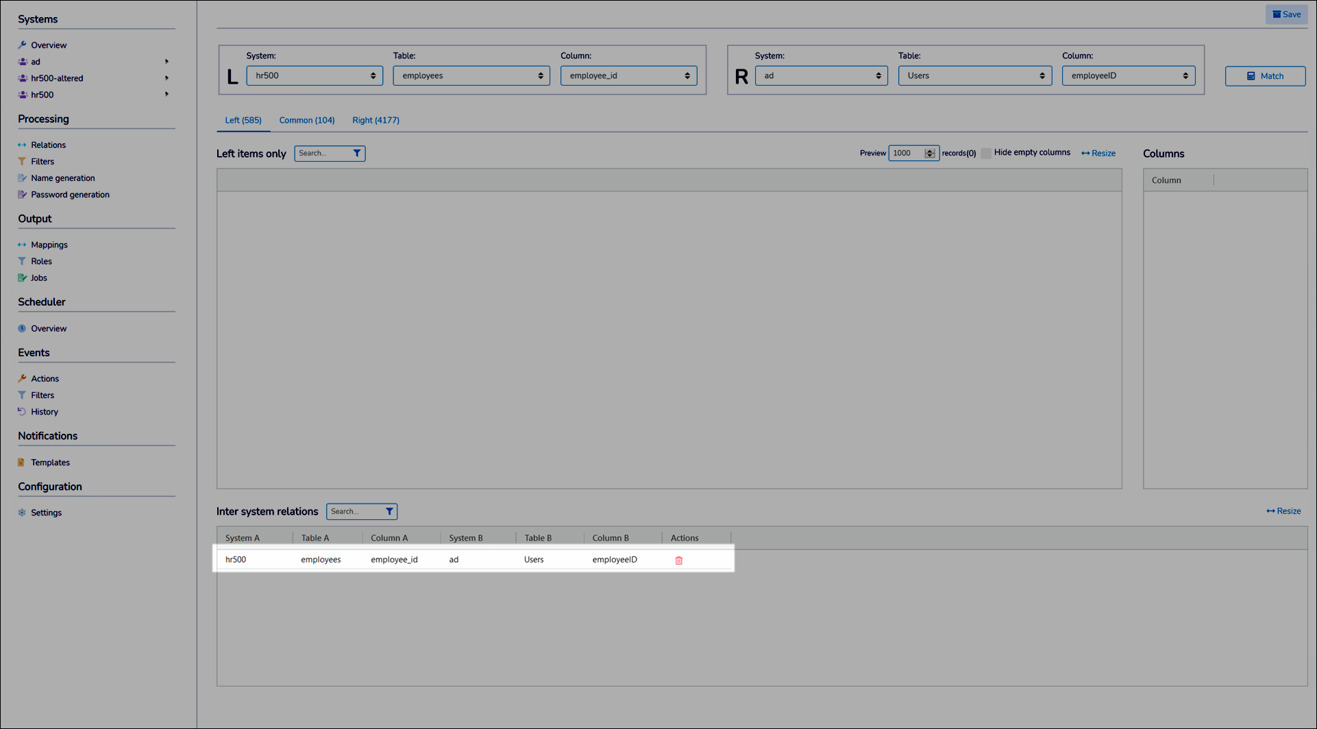 An inter-system relation listed in the Relations workspace