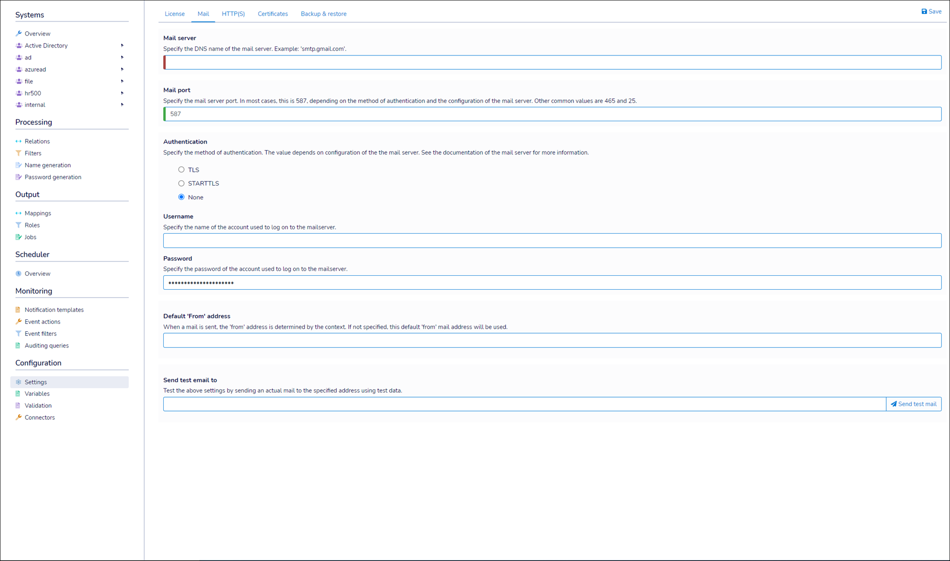 NIM Mail settings