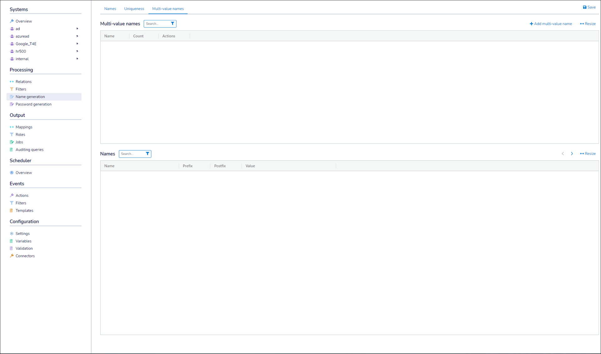 Configure a multi-value name