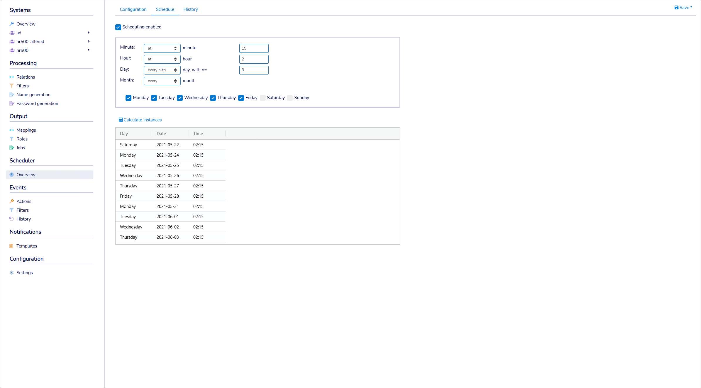 Preview scheduled task instances