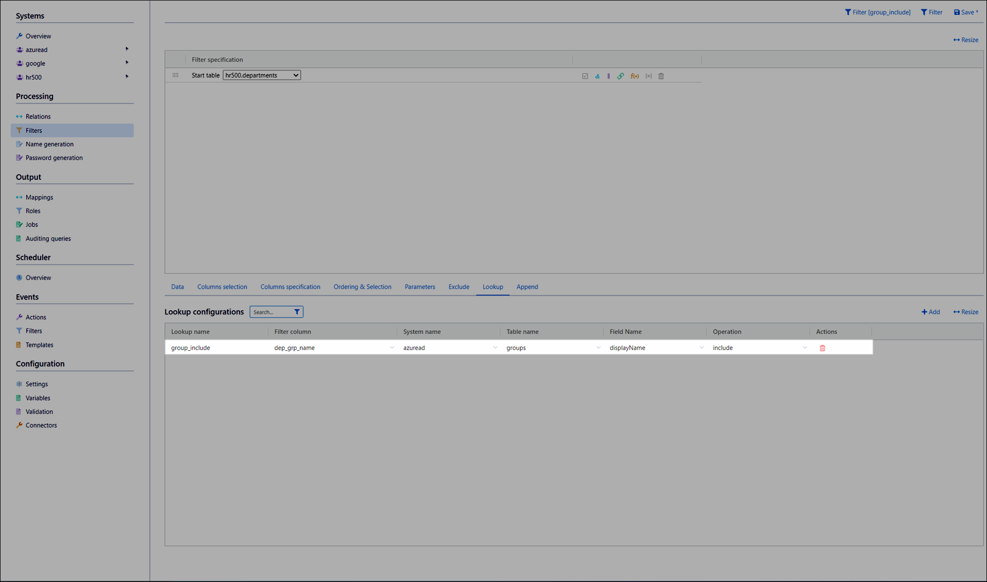 Configure a filter lookup
