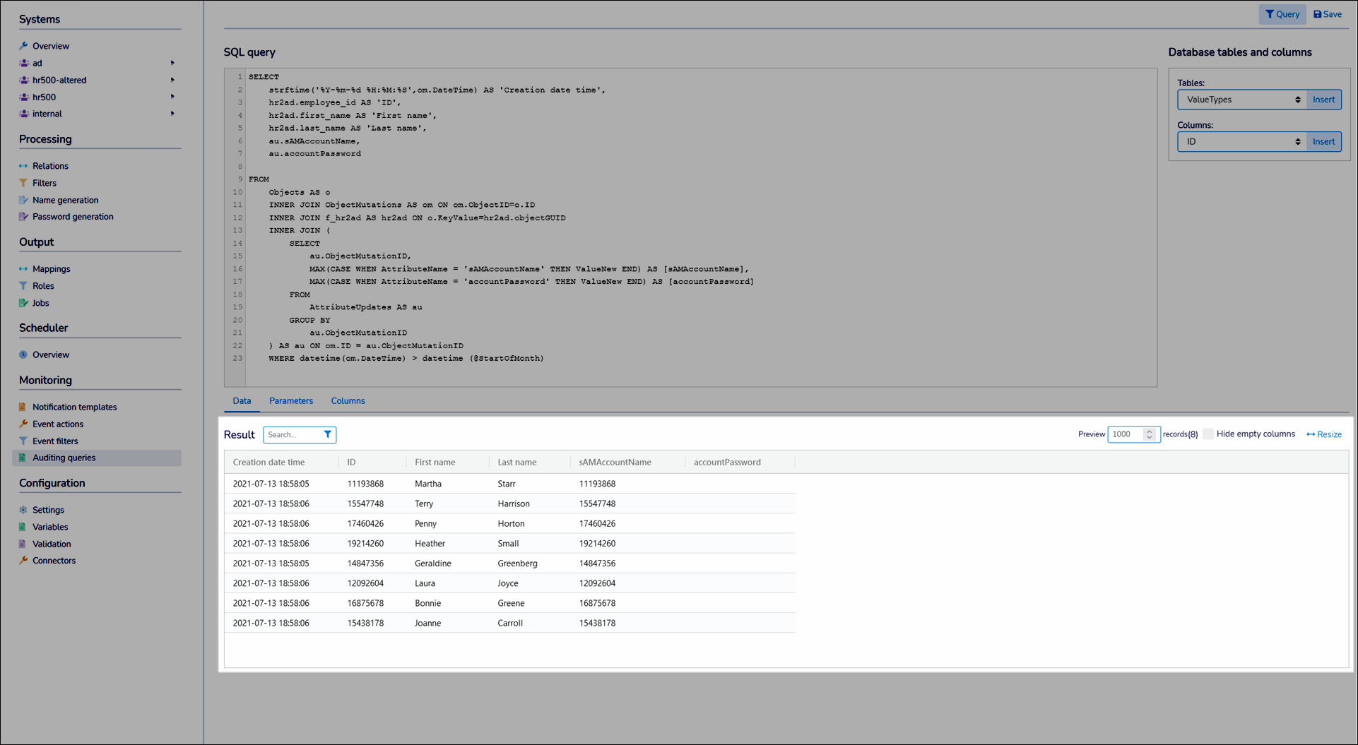 Test an auditing query
