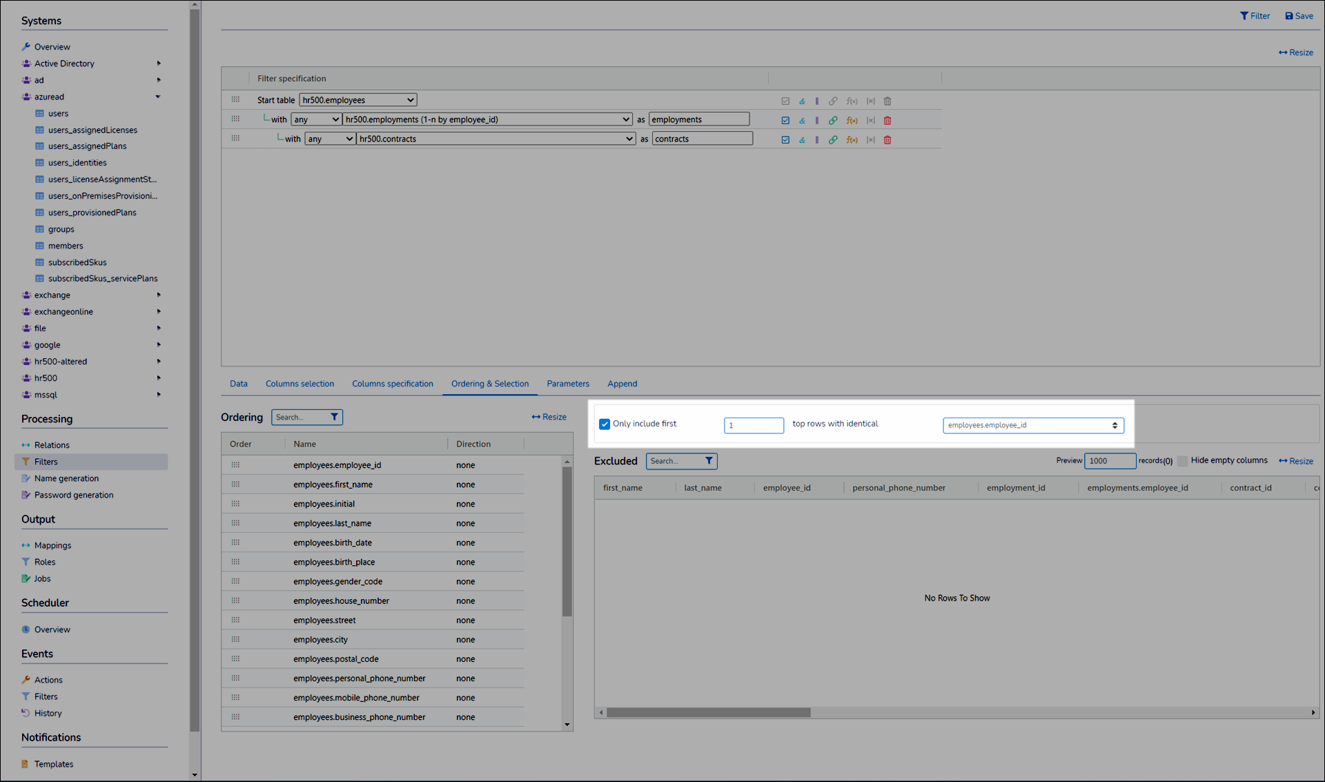 Configure duplicate-row exclusion