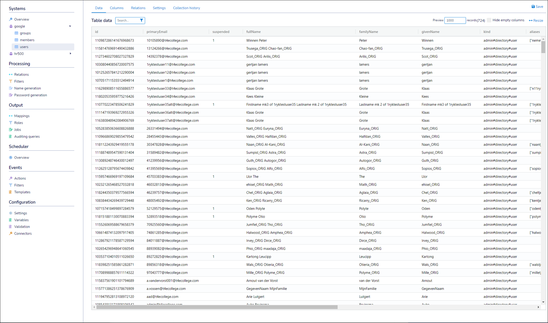 Current collected rows displayed in the Data tab