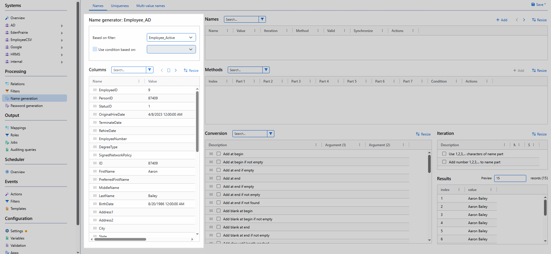 Select a filter for a name generator