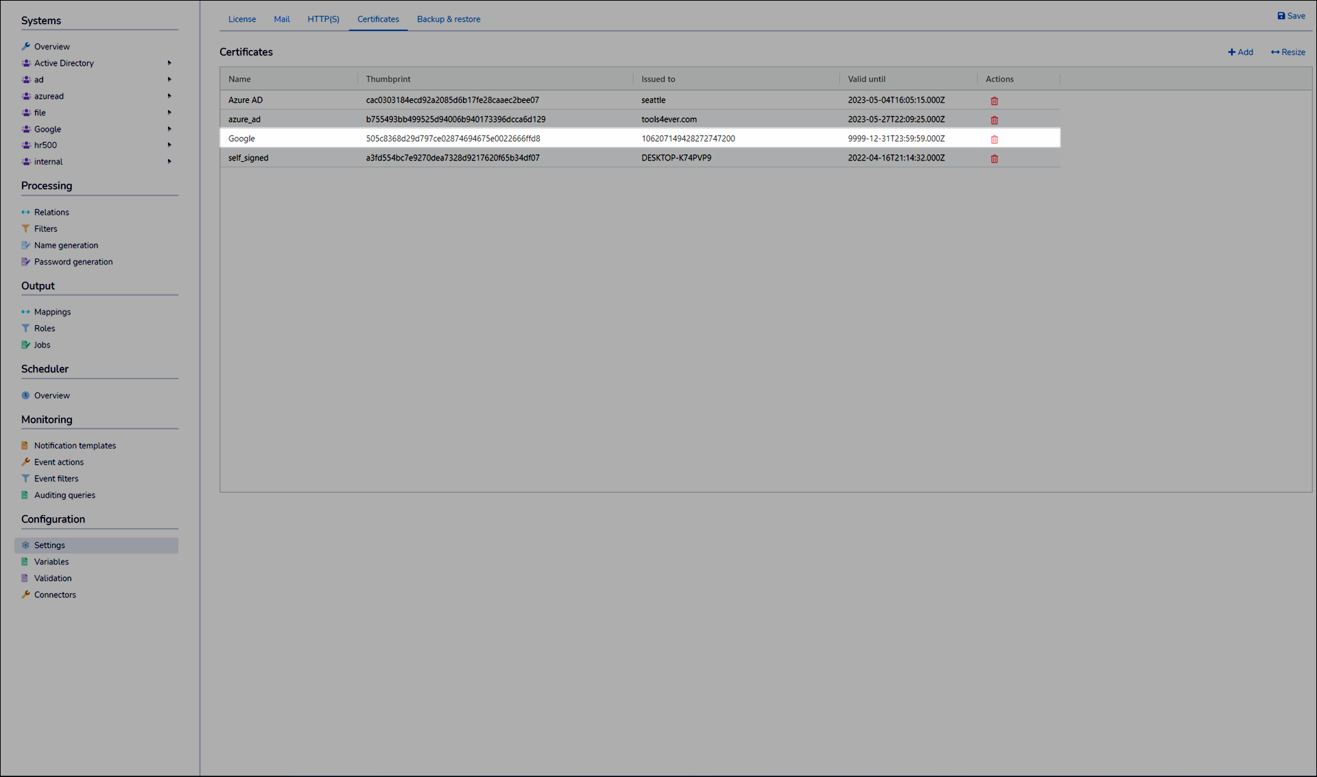 Remove a certificate from NIM