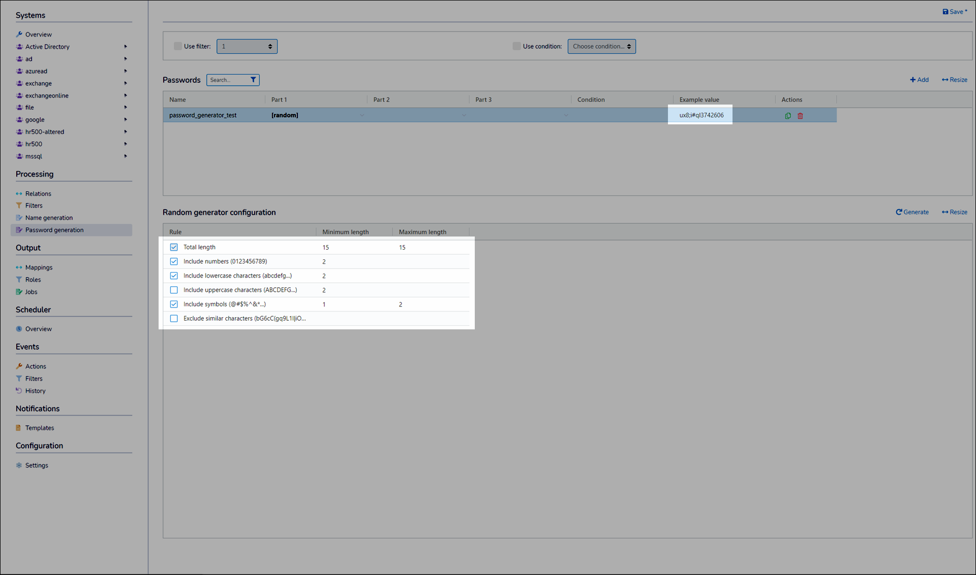 Configure a random password part