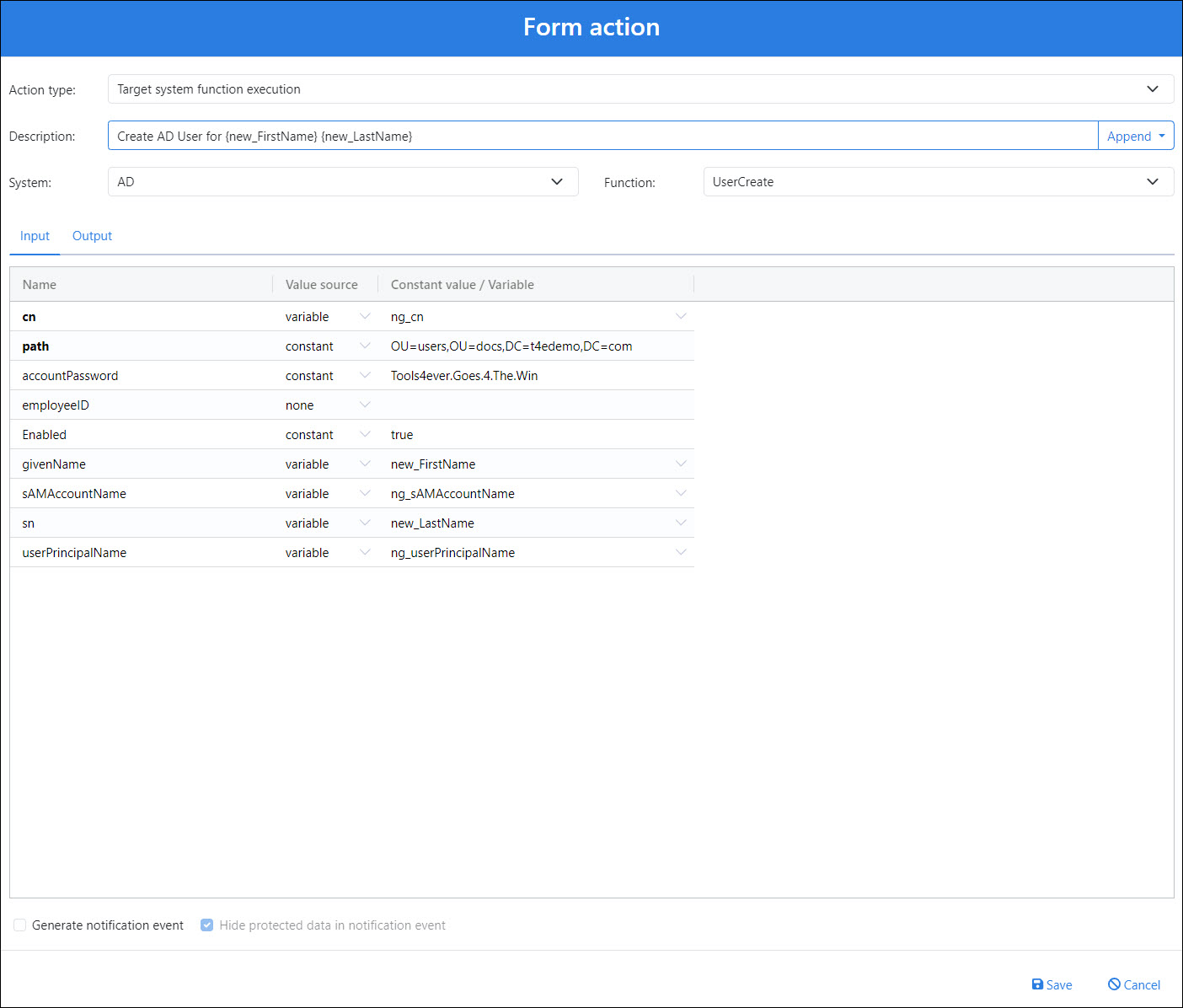 Configure AD user-create input mappings