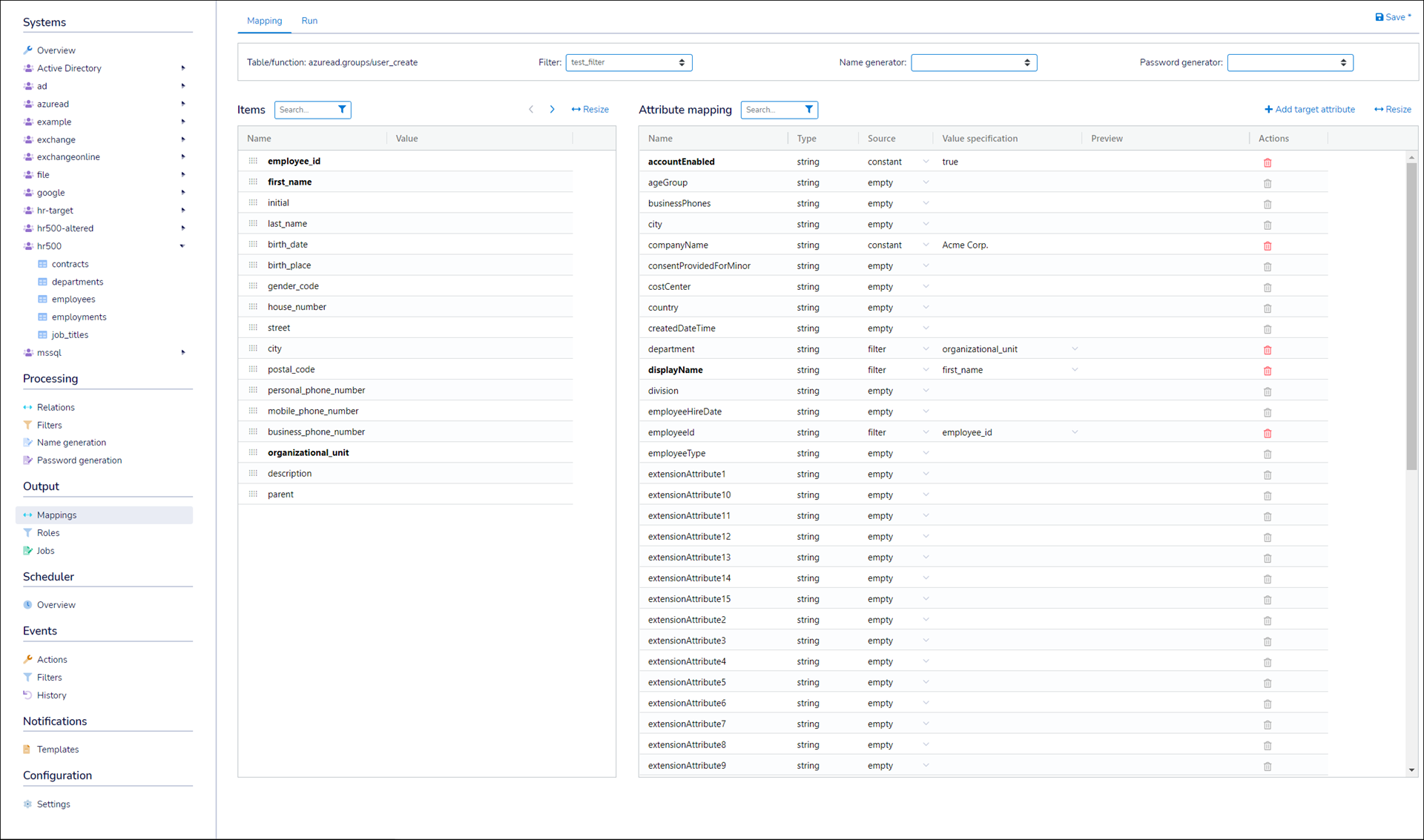 Map source values to target attributes