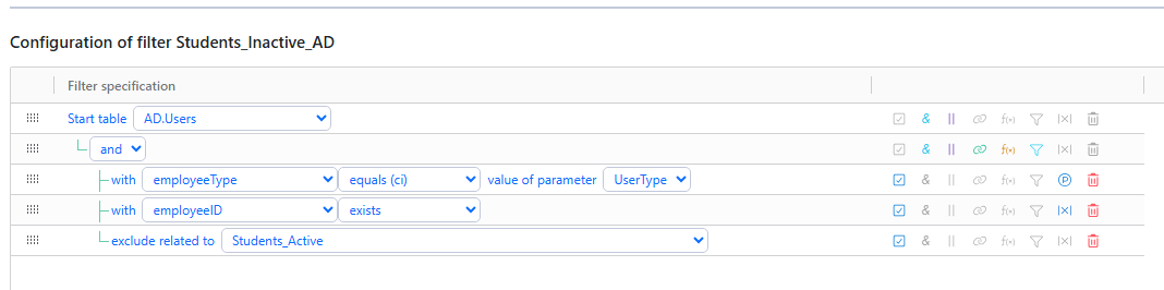 AD user filter excluding records related to Students Active